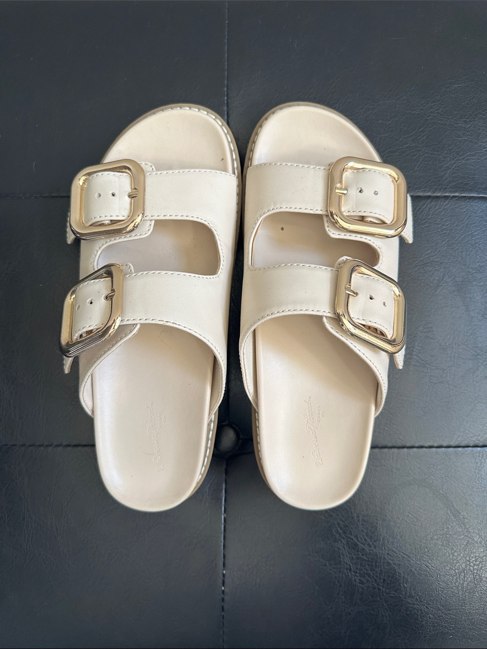 Universal Thread Cream Slide Sandals with Gold Buckles